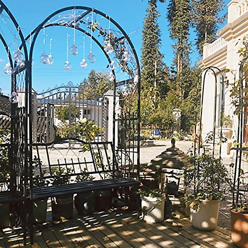 Outdoor Garden Archway with Bench Seat Metal Garden Arbor Trellis Garden Rose Arch 6.9ft x 3.7ft MetalGrape Rose Vines and Indoor Party Decoration (Black 114x210cm/3.7ftx6.9ft)