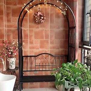 Outdoor Garden Archway with Bench Seat Metal Garden Arbor Trellis Garden Rose Arch 6.9ft x 3.7ft MetalGrape Rose Vines and Indoor Party Decoration (Black 114x210cm/3.7ftx6.9ft)