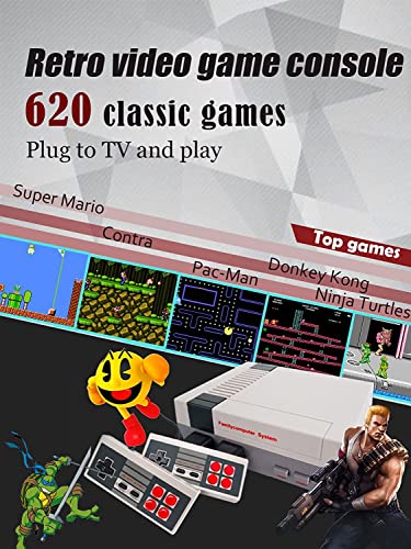 Classic Edition Mini Retro Game Console,AV Output Plug & Play Classic Mini Video Games, Built-in 620 Games with 2 Classic Controllers, Birthday Gifts Choice for Children/Adults