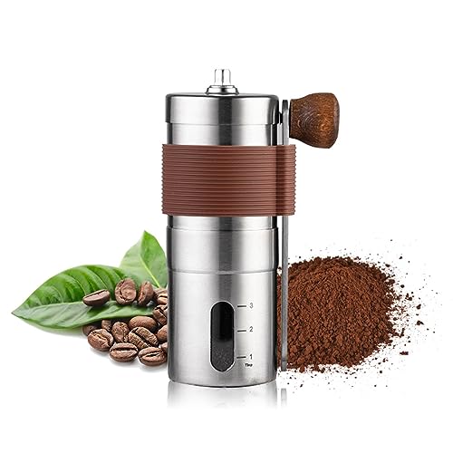 Ankrs Manual Coffee Bean Grinder, Stainless Steel Manual Ceramic Burr Mini Coffee Grinder, Portable Small Hand Coffee Grinder for Aeropress, Chemex, Expresso Grinder for Camp, Kitchen, Office-Brown