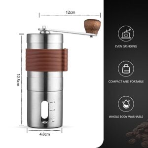 Ankrs Manual Coffee Bean Grinder, Stainless Steel Manual Ceramic Burr Mini Coffee Grinder, Portable Small Hand Coffee Grinder for Aeropress, Chemex, Expresso Grinder for Camp, Kitchen, Office-Brown