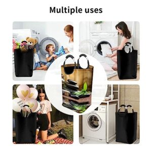 IBILIU Laundry Basket 50L Zen Basalt Stones And Spa Oil On The Wood Collapsible Laundry Hamper With Handle,Canvas Dirty Clothes Hamper For Laundry,Bathroom,Bedroom