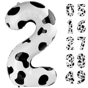 cow print balloon birthday decorations, 40 inch number balloon 0-9(zero-nine), cow balloon for farm birthday party supplies, cow themed birthday decorations (number 2)
