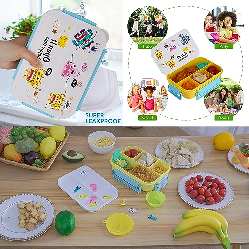 Bento Box, Lunch Box Kids, Cute Bento Box, Adult Lunch Box, 1300ML Lunch Box Adult with 4 Compartment, Lunch Box Containers for Students/Adults/Kids/Toddler, Microwave/Dishwasher/Freezer Safe (Yellow)