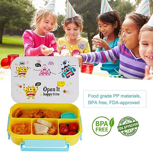 Bento Box, Lunch Box Kids, Cute Bento Box, Adult Lunch Box, 1300ML Lunch Box Adult with 4 Compartment, Lunch Box Containers for Students/Adults/Kids/Toddler, Microwave/Dishwasher/Freezer Safe (Yellow)