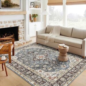 hiloruug washable area rug - 5x7 bedroom living room large indoor rugs soft oriental vintage rugs non-slip backing stain resistant for farmhouse kitchen (5x7 blue)