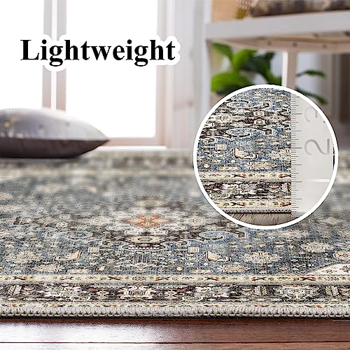 HILORUUG Washable Area Rug - 5x7 Bedroom Living Room Large Indoor Rugs Soft Oriental Vintage Rugs Non-Slip Backing Stain Resistant for Farmhouse Kitchen (5x7 Blue)