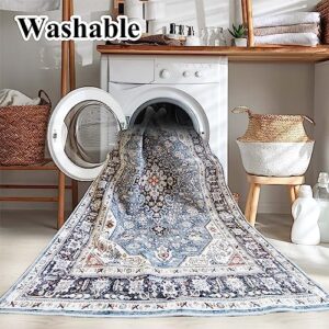 HILORUUG Washable Area Rug - 5x7 Bedroom Living Room Large Indoor Rugs Soft Oriental Vintage Rugs Non-Slip Backing Stain Resistant for Farmhouse Kitchen (5x7 Blue)