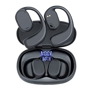 wireless headphones open ear bluetooth earbuds with mic for android & iphone, waterproof sports earphones with earhooks led power display hifi stereo sound ear buds for gym workouts, running, cycling