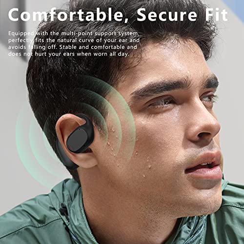 Wireless Headphones Open Ear Bluetooth Earbuds with Mic for Android & iPhone, Waterproof Sports Earphones with Earhooks LED Power Display HiFi Stereo Sound Ear Buds for Gym Workouts, Running, Cycling