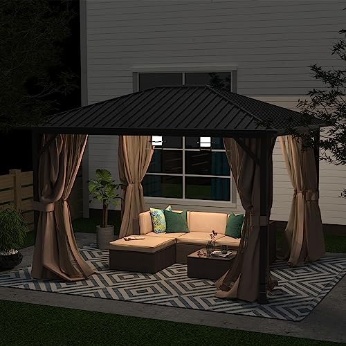 Cloud Mountain Steel Gazebo Hardtop Rectangular 10'x12', Brown Black