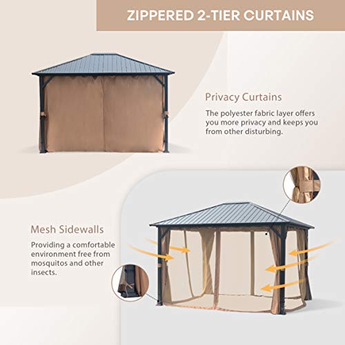 Cloud Mountain Steel Gazebo Hardtop Rectangular 10'x12', Brown Black