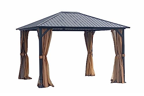 Cloud Mountain Steel Gazebo Hardtop Rectangular 10'x12', Brown Black