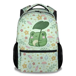 mercuryelf frog backpack for girls boys, 16 inch green backpacks for school travel, cute lightweight bookbag for kids