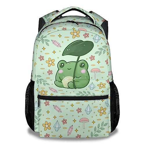 Mercuryelf Frog Backpack for Girls Boys, 16 Inch Green Backpacks for School Travel, Cute Lightweight Bookbag for Kids