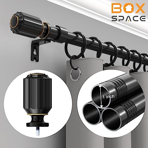 Box Space Curtain Rods for Windows 66 to 120 inch -1 inch Diameter Black Curtain Rods Adjustable Decorative Heavy Duty Long Curtain Rod for Living Room Bathroom Bedroom Outdoor Patio