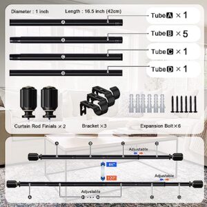 Box Space Curtain Rods for Windows 66 to 120 inch -1 inch Diameter Black Curtain Rods Adjustable Decorative Heavy Duty Long Curtain Rod for Living Room Bathroom Bedroom Outdoor Patio