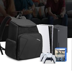 Travel Backpack for Playstation 5 Console, Carrying Case Storage Bag fits for PS5/PS4/PS4 Pro/PS4 Slim/Xbox One/Xbox One X/Xbox One S, Travel Bag for 15.6" Laptop and Gaming Accessories, Black