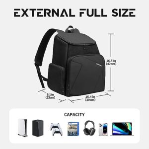 Travel Backpack for Playstation 5 Console, Carrying Case Storage Bag fits for PS5/PS4/PS4 Pro/PS4 Slim/Xbox One/Xbox One X/Xbox One S, Travel Bag for 15.6" Laptop and Gaming Accessories, Black