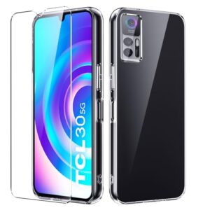 Dioxide Compatible for TCL 30 5G/TCL 30+ 5G Case with Screen Protector, Full Body Protection Case Transparent Silicone Bumpers Shockproof Case for TCL 30 5G/TCL 30+ 5G