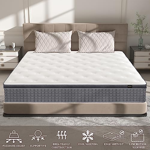 MICOOLS Full Mattress,14 inch Hybrid Mattress in a Box Memory Foam Breathable Comfortable,Motion Isolation Individually Wrapped Coils,Euro Top Medium Firm Full Size Mattress