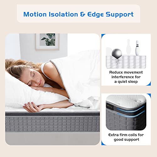 MICOOLS Full Mattress,14 inch Hybrid Mattress in a Box Memory Foam Breathable Comfortable,Motion Isolation Individually Wrapped Coils,Euro Top Medium Firm Full Size Mattress