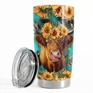 sandjest heifer tumbler 20oz cow gifts for women girl teen stainless steel insulated tumblers coffee travel mug cup cows gift for birthday christmas