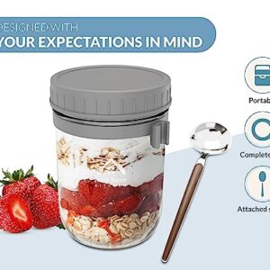 North Ranch Kitchen 16 oz overnight oats containers with lids - Jars with spoons and lids - made of premium borosilicate glass - 2x oatmeal jars with spoons & spoon holder