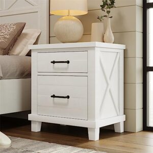 polibi rustic nightstand with 2 storage drawers, farmouhouse solid wood storage end table, side table for bedroom, living room, white