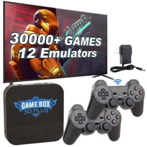 wireless retro game stick, hdmi 4k tv input, built in 30000+ 3d classic retro games with dual 2.4g wireless controllers