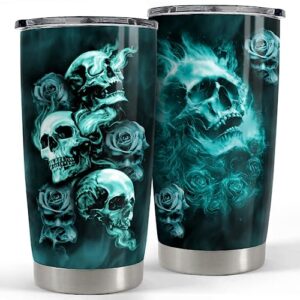 sandjest skull tumbler 20oz gift for men women stainless steel vacuum insulated coffee travel mug cup gothic tumblers stuff gift for birthday