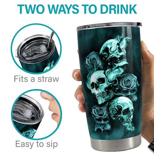 SANDJEST Skull Tumbler 20oz Gift for Men Women Stainless Steel Vacuum Insulated Coffee Travel Mug Cup Gothic Tumblers Stuff Gift for Birthday