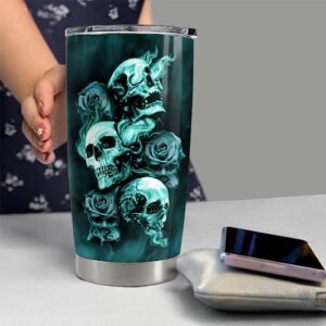 SANDJEST Skull Tumbler 20oz Gift for Men Women Stainless Steel Vacuum Insulated Coffee Travel Mug Cup Gothic Tumblers Stuff Gift for Birthday