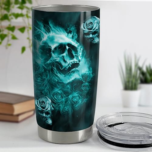 SANDJEST Skull Tumbler 20oz Gift for Men Women Stainless Steel Vacuum Insulated Coffee Travel Mug Cup Gothic Tumblers Stuff Gift for Birthday