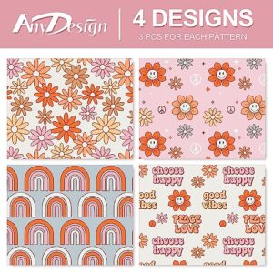 AnyDesign 12 Sheet Groovy Wrapping Paper Folded Flat Boho Rainbow Daisy Flower Rainbow Gift Wrap Paper Bulk Retro Art Paper for Birthday Wedding Baby Shower DIY Craft Gift Packing, 19.7 x 27.6 Inch
