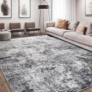 Area Rug Living Room Rugs - 8x10 and 5x7 Large Soft Washable Rug Set Indoor Neutral Modern Abstract Low Pile Carpet for Bedroom Dining Room Farmhouse Home Office - Grey