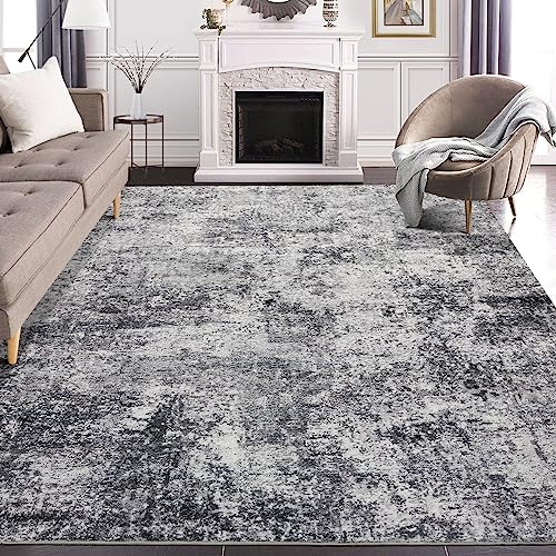 Area Rug Living Room Rugs - 8x10 and 5x7 Large Soft Washable Rug Set Indoor Neutral Modern Abstract Low Pile Carpet for Bedroom Dining Room Farmhouse Home Office - Grey