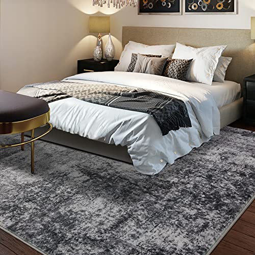 Area Rug Living Room Rugs - 8x10 and 5x7 Large Soft Washable Rug Set Indoor Neutral Modern Abstract Low Pile Carpet for Bedroom Dining Room Farmhouse Home Office - Grey