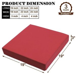 Topotdor Patio Chair Cushion for Outdoor Furniture,19"x19" Waterproof Replacement Outdoor Seat Cushions for Patio Furniture,3-Year Color Fastness Sofa Couch Chair Pads with Ties 2 Pack,Red