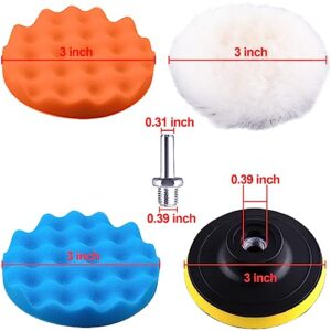 SIQUK 26 Pieces Car Polisher Buffing Pads 3 Inch Car Polishing Pad Kit Foam Polish Pads Wax Bonnets Polisher Buffer Attachment for Drill