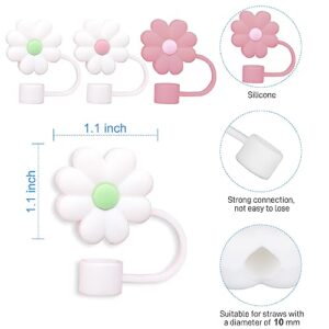 3 Pack Compatible with Stanley 30&40 Oz Tumbler, 10mm Flower Straw Covers Cap, Cute Silicone Straw Covers, Straw Protectors, Various Shapes Soft Silicone Straw Lids for 10mm Straws