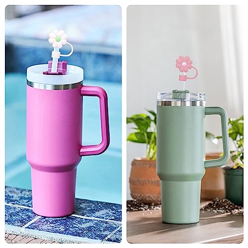 3 Pack Compatible with Stanley 30&40 Oz Tumbler, 10mm Flower Straw Covers Cap, Cute Silicone Straw Covers, Straw Protectors, Various Shapes Soft Silicone Straw Lids for 10mm Straws