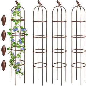 4 pack 6 ft garden obelisk trellis for climbing plants outdoor rustproof rose trellis for pots tall tower plant trellis metal garden trellis for outdoor indoor vines flower plants support (brown)