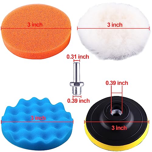 SIQUK 23 Pieces 3 Inch Buffing Pads Car Polisher Bonnets Foam Polishing Pad Kit Wax Buffer Polish Pads Car Buffer Attachment for Drill