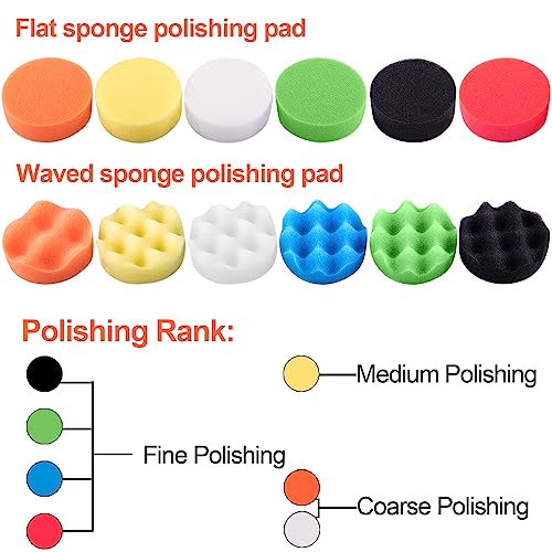 SIQUK 23 Pieces 3 Inch Buffing Pads Car Polisher Bonnets Foam Polishing Pad Kit Wax Buffer Polish Pads Car Buffer Attachment for Drill