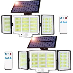 yoyonacy solar outdoor lights, 2500lm 348 led motion sensor outdoor lights with remote, bright 3 heads solar powered flood lights, ip65 waterproof security detection lights for outside, yard, patio