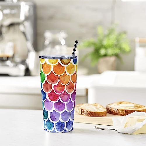 PEIXEN Mermaid Fish Scale 20oz Tumbler Stainless Steel Insulated Car Coffee Mug with Lid and Straw Durable Coffee Cup for Daily Life Travel Office