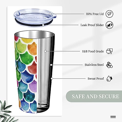 PEIXEN Mermaid Fish Scale 20oz Tumbler Stainless Steel Insulated Car Coffee Mug with Lid and Straw Durable Coffee Cup for Daily Life Travel Office