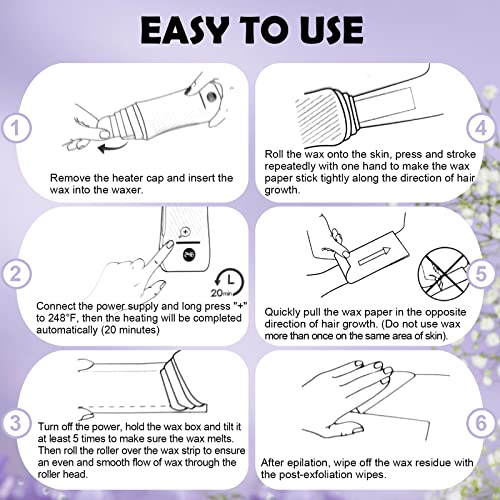 Roll on Wax Kit for Hair Removal, Digital Wax Roller Kit, Lavender Roller Waxing Kit, Home Waxing Kit for Women and Men