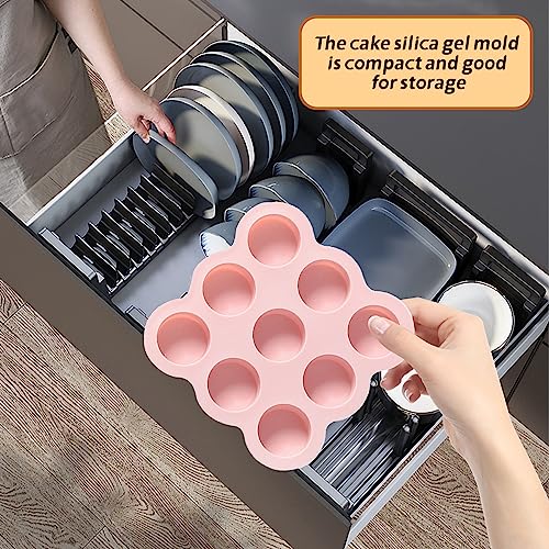 2-Pcs Air Fryer Muffin Pan, Reusable Silicone Air Fryer Baking Pan, Non-Stick Mini Cupcake Pan, Silicone Muffin Pan For Baking, Burger Bread Pan, Air Fryer Accessories, 9 Cavities